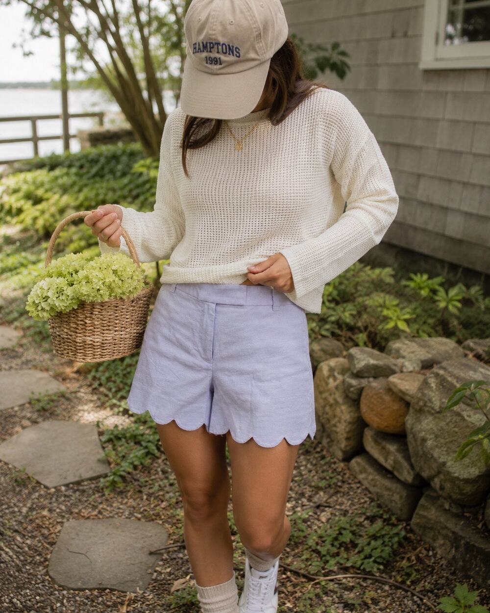 J.Crew 4" Linen Cotton Scalloped Hem Shorts Lavender Pastel Lilac Granola 10 NWT